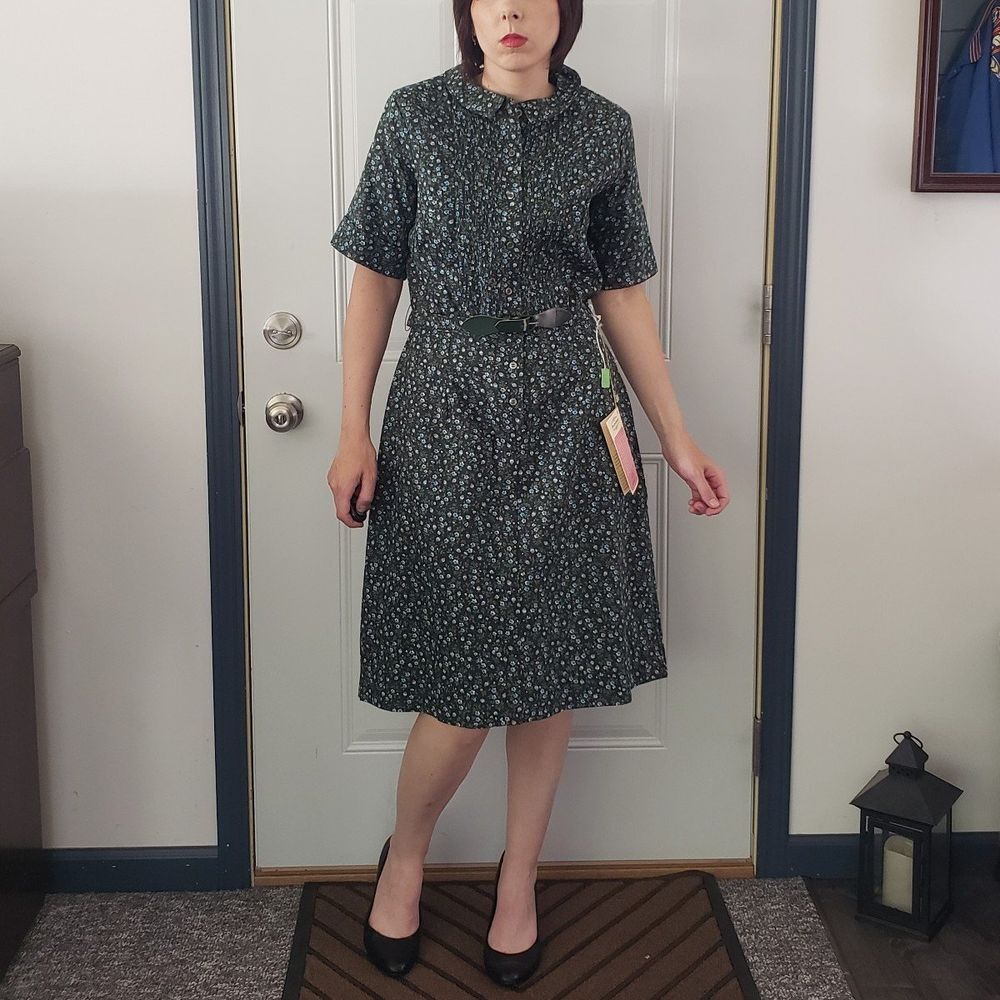 60s Deadstock Carol Brent Blue and Green Floral‎ Day Dress
